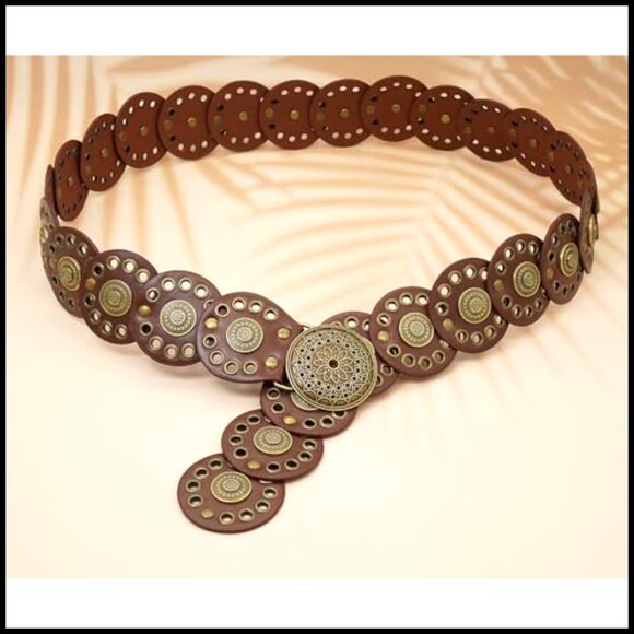 Wide Disc Concho Belt Western Leather Boho Chic Waist Belt for Dresses main image 5